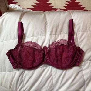 Fleur of England Lace Underwire Bra 30F- Burgundy